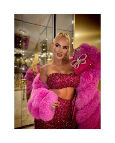 INEZ - KOMPLET/SUKIENKA 4W1 Z CEKIN W ODCIENIU FUKSJI