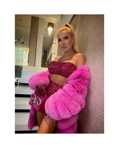 INEZ - KOMPLET/SUKIENKA 4W1 Z CEKIN W ODCIENIU FUKSJI