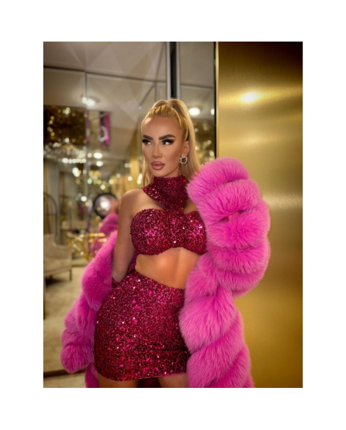 INEZ - KOMPLET/SUKIENKA 4W1 Z CEKIN W ODCIENIU FUKSJI